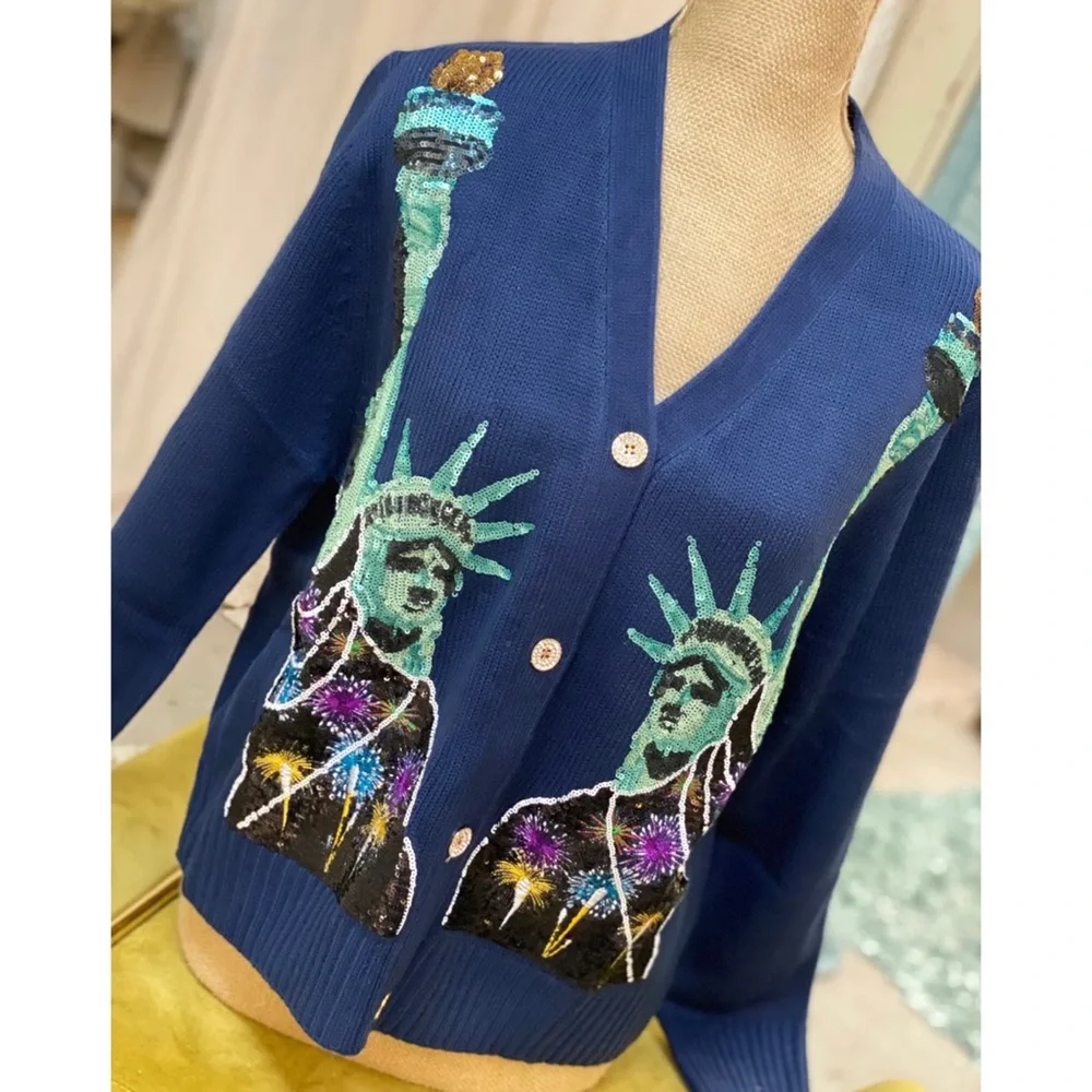 NWT LADY LIBERTY QUEEN OF SPARKLES SEQUIN CARDIGAN - Picture 3 of 3